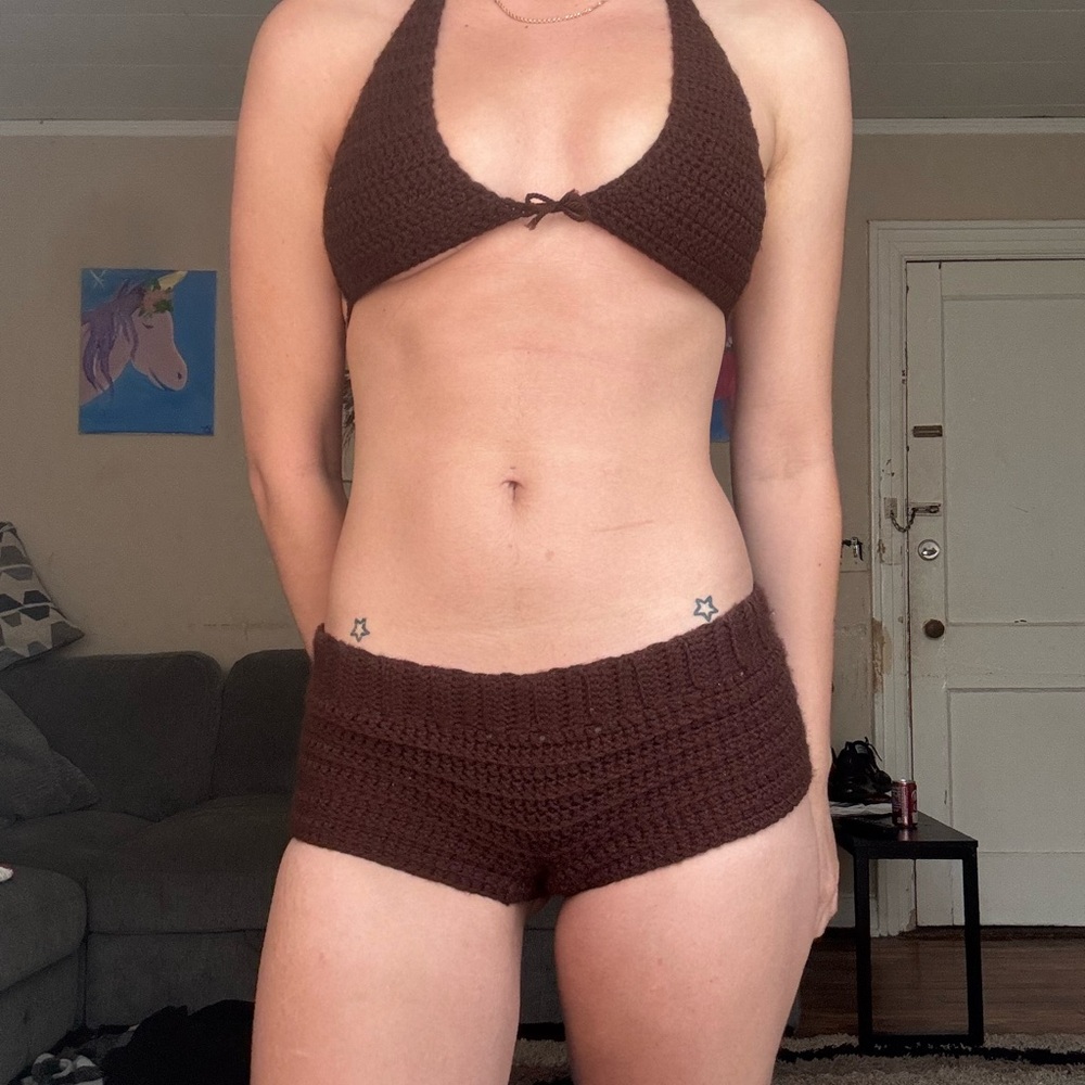 Brown Crochet Intimate Set